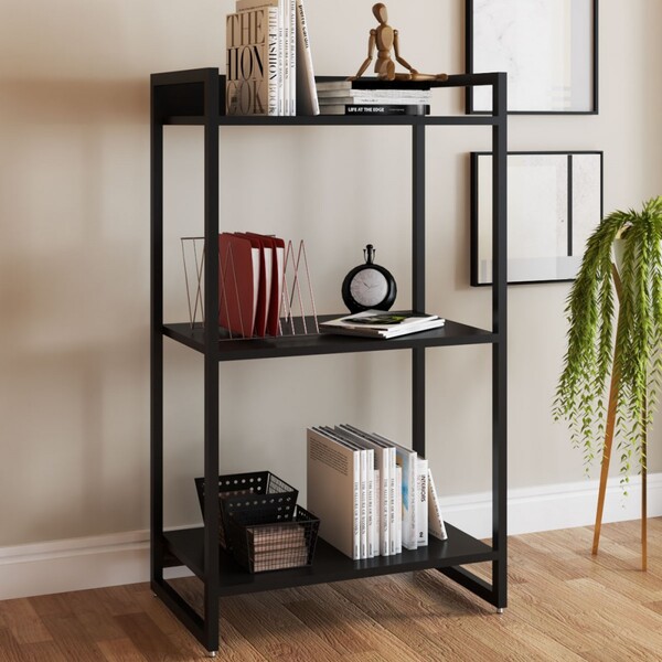 Estante Para Livros Industrial Aço 3 Prateleiras Ônix/preto -