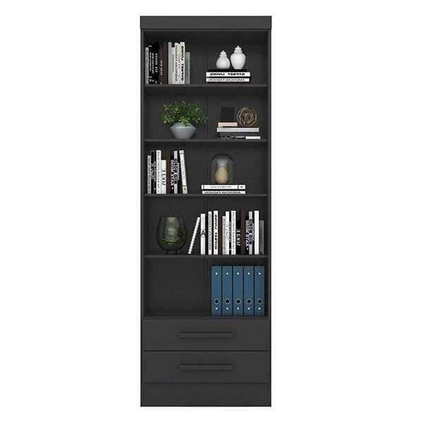 Estante Para Livros Livreiro Duas Gavetas Preto Fosco - Qmovi