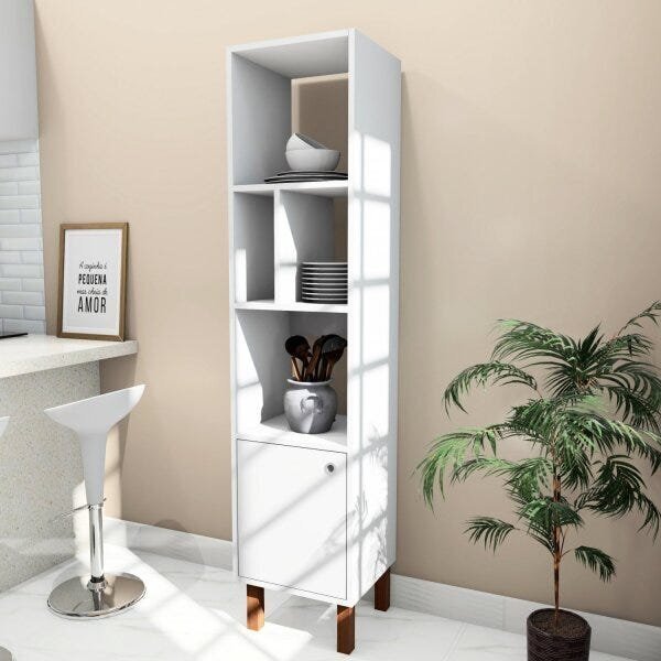 Estante Para Livros Multiuso Pequena 1 Porta Branco