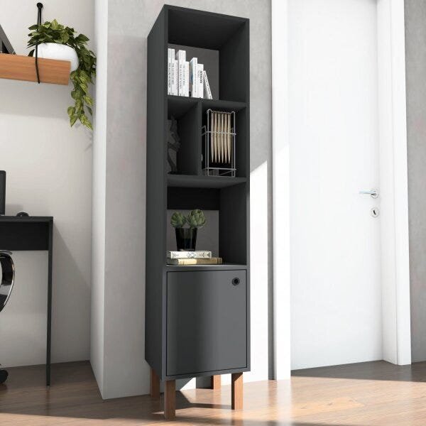 Estante Para Livros Multiuso Pequena 1 Porta Preto