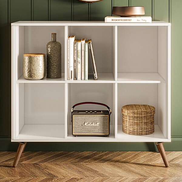 Estante Para Livros Retro 6 Nichos Branco - Qmovi
