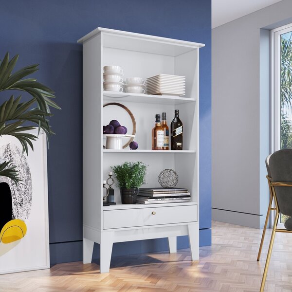 Estante Para Livros Retrô Com 1 Gaveta 160cmx83cm  Branco