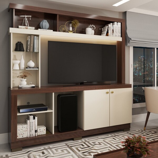 Estante Para Tv Até 50 Polegadas Malbec 2 Portas Nogueira Rea