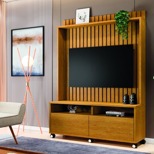 Estante Para Tv Até 50 Polegadas Ripado Com Rodízio 2 Gavetas