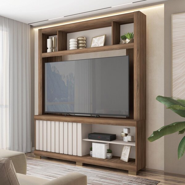 Estante Para Tv Até 55 Polegadas Com Ripado Cinne Espresso Mó