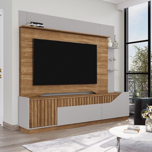 Estante Para Tv Até 75 Polegadas Com Ripado 1 Gaveta 2 Portas