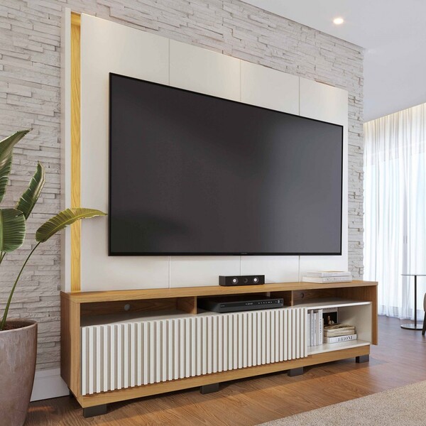 Estante Para Tv Até 75 Polegadas Malvinas 2 Portas Ripado Com