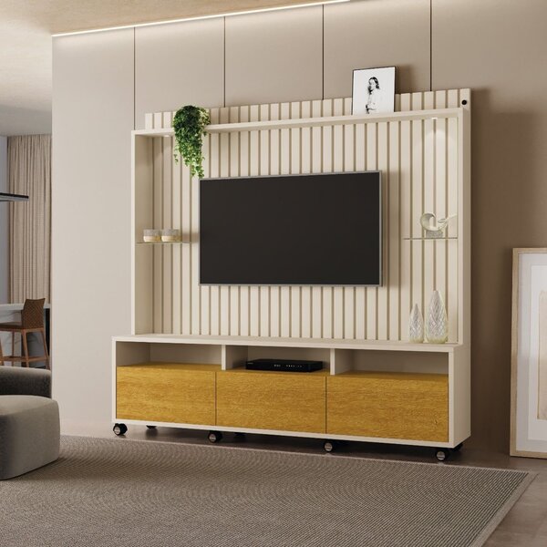 Estante Para Tv Com Led Até 60 Polegadas Ripado Com Rodízio 3