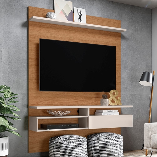 Estante Para Tv Com Nichos Annable Natura Real Off White
