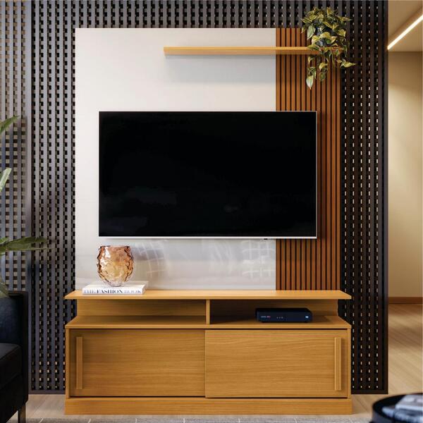 Estante Para Tv Com Portas Riviera Tauari Ripado Off White Pe