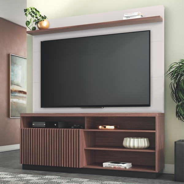 Estante Para Tv Com Prateleiras Jo Nogueira Off White Preto