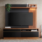 Estante Para Tv Com Ripas E Led Almond Noce Preto