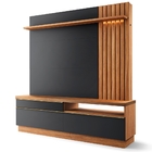 Estante Para Tv Com Ripas E Led Almond Noce Preto