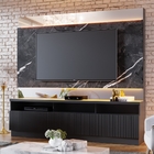 Estante Para Tv Efeito Marmorizado E Led Nata Preto Grigio