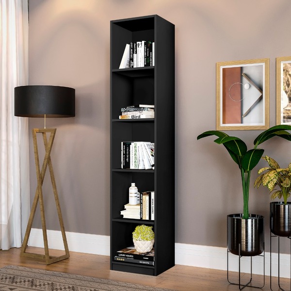 Estante Preto Para Livros C/ Nichos Livreiro Simples Mdf