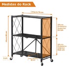 Estante Rack De Aço Dobrável Preta Com 3 Prateleiras E Rodízi