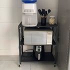 Estante Rack De Aço Dobrável Preta Com 3 Prateleiras E Rodízi
