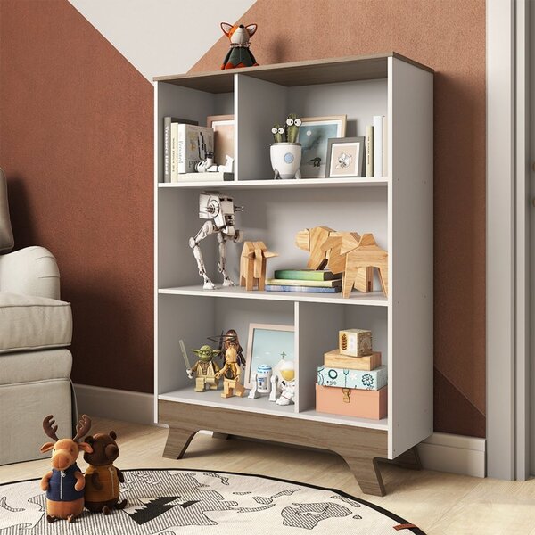 Estante Retro Em Mdf 5 Nichos  Branco Brilho/carvalho