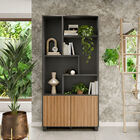 Estante Ripada Com 2 Portas Em Mdf Preto Fosco/freijó 94 X 30