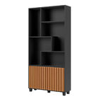 Estante Ripada Com 2 Portas Em Mdf Preto Fosco/freijó 94 X 30