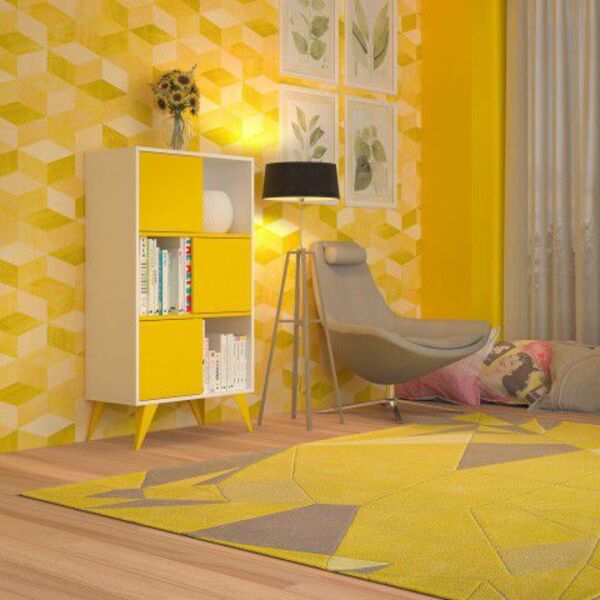 Estante Vivva Estante 3 Divisões - Amarelo Com Branco