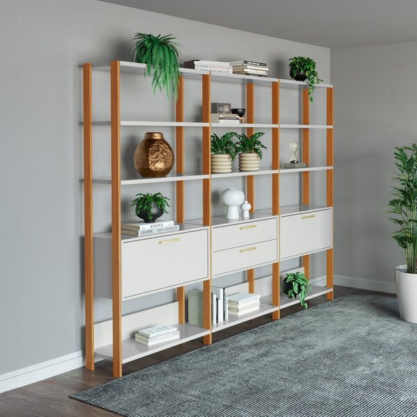 Estantes Para Livros 3 Unidades 100% Mdf Dalla Freijó/off Whi