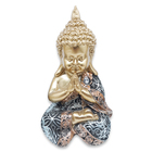 Estátua Buda Tibetano Orando Estatueta 10 Cm Dourado E Azul