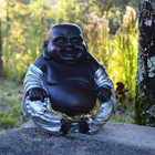 Estátua Chinês Buda Sorridente Gordo Prosperidade Prata 21cm