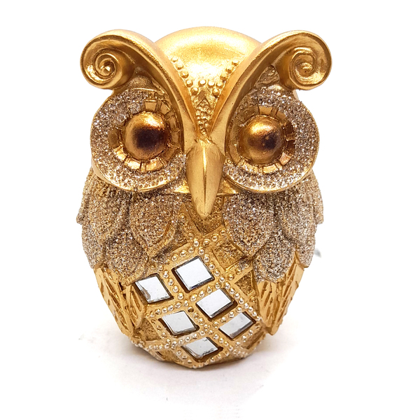 Estátua Coruja Da Sabedoria Dourada Decoração Luxo Para Sala