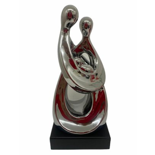 Estátua Decorativa Casal Com Bebê Criança Prata