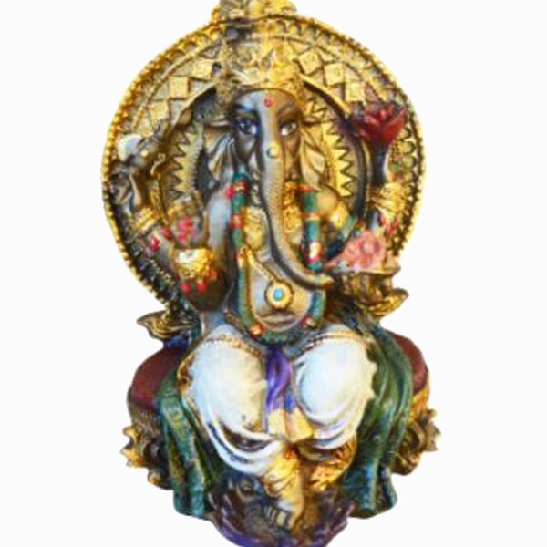 Estatua Enfeite Deus Ganesha Branco No Trono