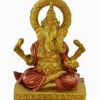 Estatua Enfeite Deus Ganesha Dourado Base Quadrada P