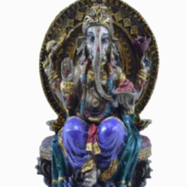 Estatua Enfeite Deus Ganesha Roxo No Trono