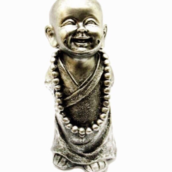 Estatua Imagem De Buda Prata Em Pé Com Colar Importado