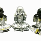 Estatua Imagem De Buda Prata Não Ouço/vejo/falo Resina Import