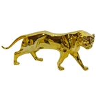 Estatua Resina  Jaguar Dourada Animal Decorativo