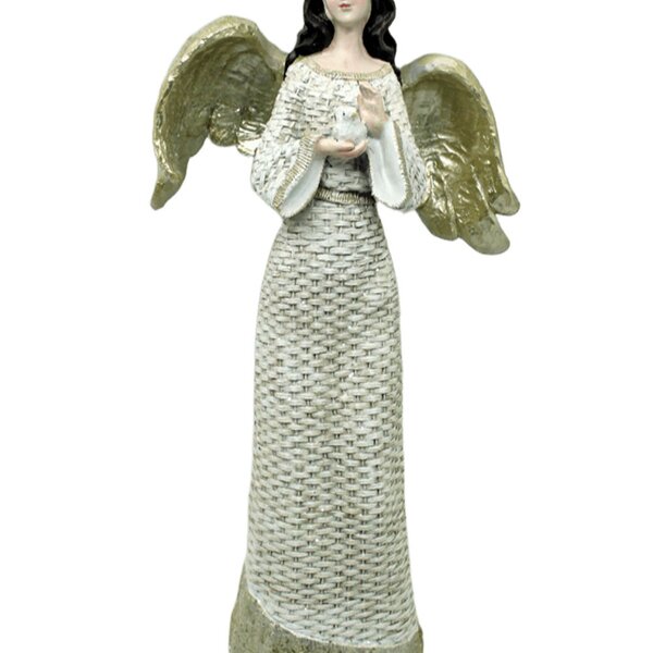 Estatueta Anjo Pombinha Branca Enfeite Em Resina Natal 38cm