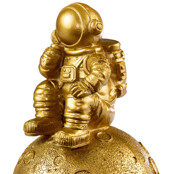Estatueta Astronauta Sentado Lua De Resina Dourado 15x10cm