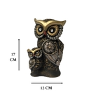 Estatueta Coruja Mãe E Filha Média Em Detalhes Dourados Dec010