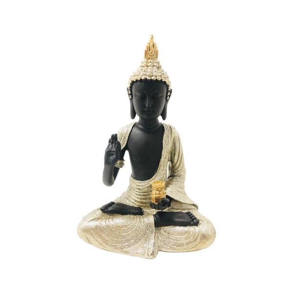 Estatueta De Resina Elby Buddha 23cm Preto E Dourado