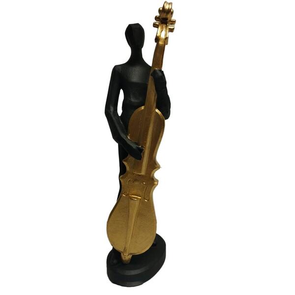 Estatueta De Resina Elby Músico Com Violoncelo 35cm Preto E D