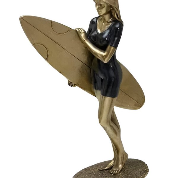 Estatueta Decorativa Surfista Prancha Escultura Resina 24cm
