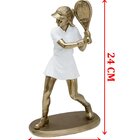 Estatueta Decorativa Tenista Raquete Escultura Mulher 24cm
