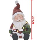 Estatueta Natalina Papai Noel Sentado Guirlanda Led Luz 39cm