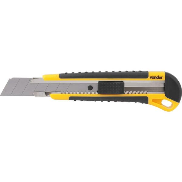 Estilete Largo 25mm Corpo Plástico Com Guia Metálica Botão T