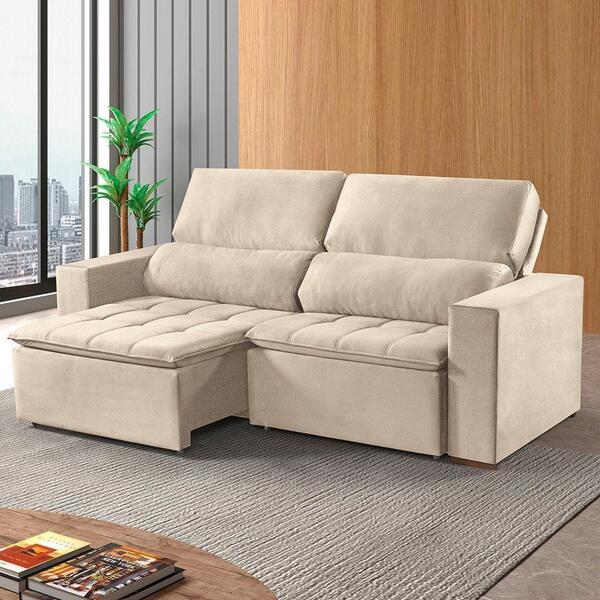 Estofado 2 Lugares 180 Pés De Madeira Bege Claro C Castanho