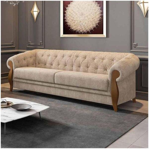 Estofado 2 Lugares Com Molas Aspirais E Madeira Nobre Linho B