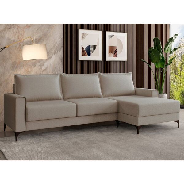 Estofado 3 Lugares Chaise Lado Direito Bege