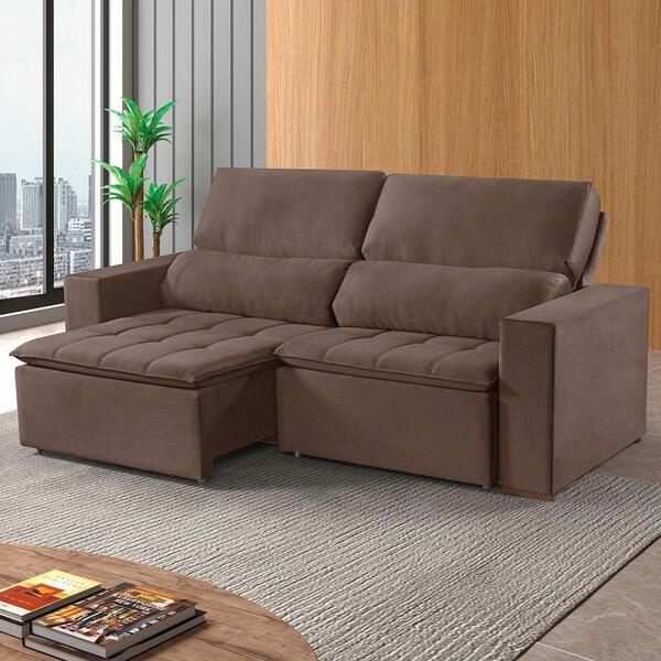 Estofado 3 Lugares Pés De Madeira Marrom Com Castanho