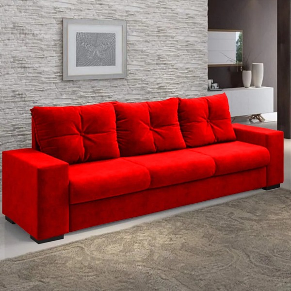 Estofado 3 Lugares Toronto Suede Vermelho  1.90mts